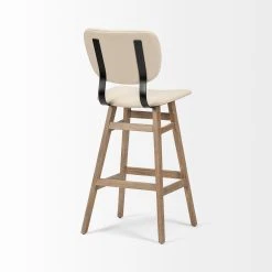 Discount 💯 Mercana Haden 30.25" Seat Height Cream Upholstered Seat Brown Wood Frame Stool 😉 -Mercana Shop Mercana Holden II Bar Stool 4