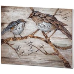 Brand new 💯 Mercana Ici Momma & Baby Bird Original Hand Painted On Wood Oil Painting - Brown 🛒