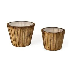 Cheap ✔️ Mercana John Paul (Set Of 2) 25L X 25W Brown Wood W/ Glass Accent Tables ✔️