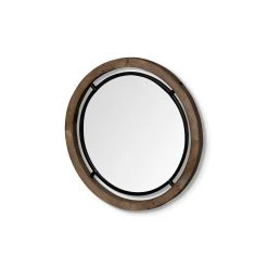 New 👏 Mercana Josi 19" Brown Wood And Black Metal Frame Mirror - 19.3L X 1.3W X 19.3H 🎉