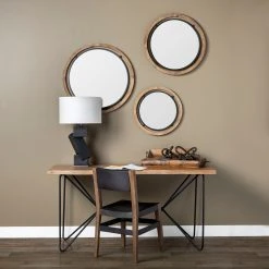 New 👏 Mercana Josi 19" Brown Wood And Black Metal Frame Mirror - 19.3L X 1.3W X 19.3H 🎉 -Mercana Shop Mercana Josi 1922 Brown Wood and Black Metal Frame Mirror 4