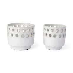 Promo 🤩 Mercana Larissa White Ceramic Hollow Pattern Vases, Set Of Two - 6.5"W X 6.5"D X 7"H 😉
