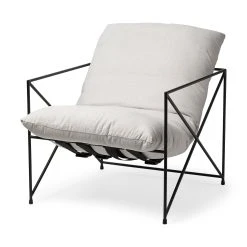 Promo 🎉 Mercana Leonidas Cream Upholstered Padded Seat And Black Metal Frame Accent Chair - 28.5W X 29.5D X 34.0H 👏