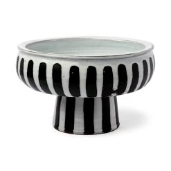 Cheap 🌟 Mercana Lexington White/Black Ceramic Striped Bowl - 14.5"W X 14.5"D X 9.5"H ⭐