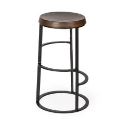 Wholesale 👏 Mercana Neo 26.3" Seat Height Brown Wood Seat Black Metal Frame Stool 👏
