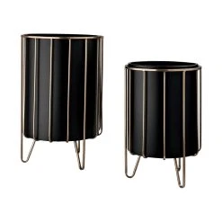 Cheap ๐ Mercana Pianta 12.8 X 20.9 Set Of Two Black Metal Insert Brass Frame Plant Stands ๐