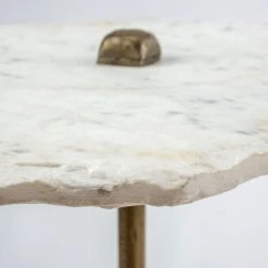 Brand new 🥰 Mercana Pinera II White Live Edge Marble Top W/ Gold Iron Base Accent Table - 19.0L X 19.0W X 23.0H ⭐ -Mercana Shop Mercana Pinera II 19 x 23 Triangluar Gold Iron Base White Marble Top Accent Table 1