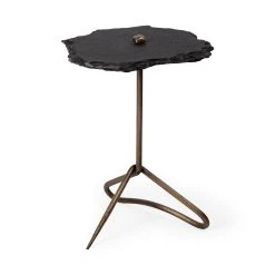New ✔️ Mercana Pinera II 19L X 19W Black Slate Top W/ Triangular Iron Base Accent Table 🧨