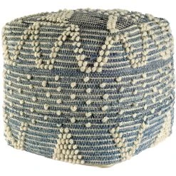 Budget 😀 Mercana Rofi Blue Denim And Cream Cotton Stitched Square Pouf 🤩