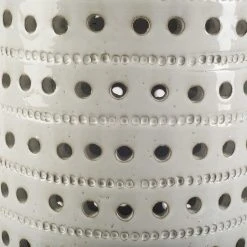 Discount 😍 Mercana Thar II 11L X 11W White Glazed Cylindrical Ceramic W/ Tan Base Accent Table 👏 -Mercana Shop Mercana Thar II Ottoman 2