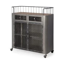 Wholesale 💯 Mercana Udo Metal Frame Two Door Cabinet W/Two Drawers & Wood Top Bar Cart - 16.5L X 35.4W X 40.7H 💯