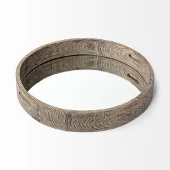 Wholesale 🎁 Mercana Whittier Brown Wooden Mirrored Base Tray - 28"W X 28"H X 5"D 🔔 -Mercana Shop Mercana Whittier Large Fir Wooden Mirrored Base Tray 2