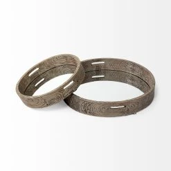 Wholesale 🎁 Mercana Whittier Brown Wooden Mirrored Base Tray - 28"W X 28"H X 5"D 🔔 -Mercana Shop Mercana Whittier Large Fir Wooden Mirrored Base Tray 3