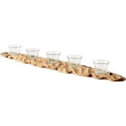 Hot Sale 🛒 Mercana Yerba Reclaimed Mango Wood Five Tealight Table Candle Holder 🥰