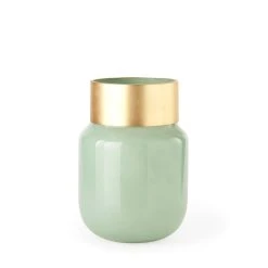 Wholesale ⭐ Mercana Minty 5.7L X 5.7W X 16.8H Green Glass Vase W/Matte Gold Metal Neck Cuff 🥰 -Mercana Shop Minty 5.7L x 5.7W x 16.8H Green Glass Vase W Matte Gold Metal Neck Cuff 10