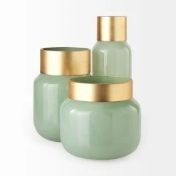 Wholesale ⭐ Mercana Minty 5.7L X 5.7W X 16.8H Green Glass Vase W/Matte Gold Metal Neck Cuff 🥰 -Mercana Shop Minty 5.7L x 5.7W x 16.8H Green Glass Vase W Matte Gold Metal Neck Cuff 2