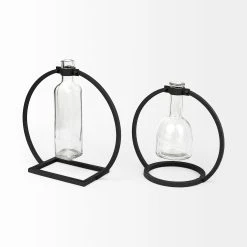 Best deal 🔥 Mercana Monica I Short Black Metal Glass Bottle Vase - 9"L X 5"W X 8"H 👍 -Mercana Shop Monica I Short Black Metal Glass Bottle Vase 3