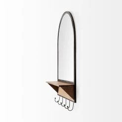 Deals 💯 Mercana Neville Arched Wood & Metal Frame Mirror W/Coat Hooks - 20"W X 30"H X 5"D ✨ -Mercana Shop Neville 20x30 Arch Wood Metal Frame Mirror 2