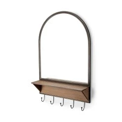 Deals 💯 Mercana Neville Arched Wood & Metal Frame Mirror W/Coat Hooks - 20"W X 30"H X 5"D ✨