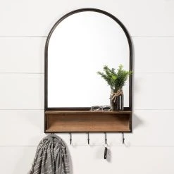 Deals 💯 Mercana Neville Arched Wood & Metal Frame Mirror W/Coat Hooks - 20"W X 30"H X 5"D ✨ -Mercana Shop Neville 20x30 Arch Wood Metal Frame Mirror 4