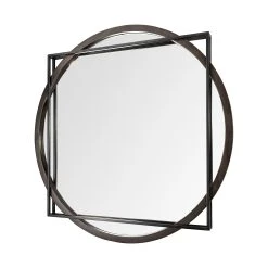 Deals 😉 Mercana Norbert 46" Round-Square Black Wood/Metal Frame Mirror - 46.0L X 2.5W X 46.0H 🔔