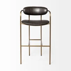 Mercana-shop -Mercana Shop Parker Brown Faux Leather Seat Gold Metal Bar Stool 1