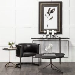 New ✔️ Mercana Pinera II 19L X 19W Black Slate Top W/ Triangular Iron Base Accent Table 🧨 -Mercana Shop Pinera II 19L x 19W Black Slate Top W Triangular Iron Base Accent Table