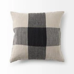 Promo ✨ Mercana Raquel Beige And Black Fabric Plaid Decorative Pillow Cover 🔔 -Mercana Shop Raquel 13L x 21W Beige and Black Fabric Plaid Decorative Pillow Cover 12