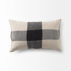 Promo ✨ Mercana Raquel Beige And Black Fabric Plaid Decorative Pillow Cover 🔔 -Mercana Shop Raquel 13L x 21W Beige and Black Fabric Plaid Decorative Pillow Cover 4