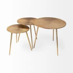 New ✨ Mercana Reva II Gold Cast Aluminum Round Top W/ 3 Legs Accent Table 🔥 -Mercana Shop Reva I 28Large29 24L x 24W Gold Round Top Cast Aluminum Accent Table 2