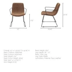 Brand new 🎁 Mercana Sawyer II Brown Faux-Leather Seat W/Black Iron Frame Dining Chair - 23"W X 25"D X 33"H 😀 -Mercana Shop Sawyer II Brown Faux Leather Seat w Black Iron Frame Dining Chair