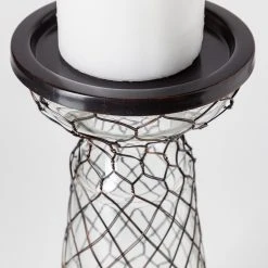 Buy ❤️ Mercana Shandra I Small Glass W/Metal Wire Table Candle Holder 🔥 -Mercana Shop Shandra I Small Glass w Metal Wire Snakeskin Pattern Table Candle Holder 1