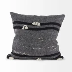 Discount 🎉 Mercana Sibyl 13L X 21W Dark Gray And Black Fabric Striped And Fringed Decorative Pillow Cover 🧨 -Mercana Shop Sibyl 13L x 21W Dark Gray and Black Fabric Striped and Fringed Decorative Pillow Cover 10