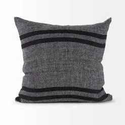 Discount 🎉 Mercana Sibyl 13L X 21W Dark Gray And Black Fabric Striped And Fringed Decorative Pillow Cover 🧨 -Mercana Shop Sibyl 13L x 21W Dark Gray and Black Fabric Striped and Fringed Decorative Pillow Cover 12