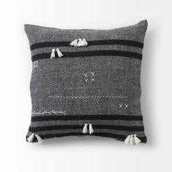 Discount 🎉 Mercana Sibyl 13L X 21W Dark Gray And Black Fabric Striped And Fringed Decorative Pillow Cover 🧨 -Mercana Shop Sibyl 13L x 21W Dark Gray and Black Fabric Striped and Fringed Decorative Pillow Cover 13
