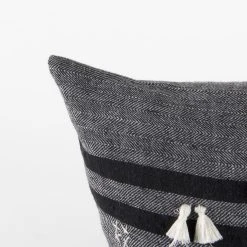 Discount 🎉 Mercana Sibyl 13L X 21W Dark Gray And Black Fabric Striped And Fringed Decorative Pillow Cover 🧨 -Mercana Shop Sibyl 13L x 21W Dark Gray and Black Fabric Striped and Fringed Decorative Pillow Cover 14