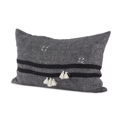 Discount 🎉 Mercana Sibyl 13L X 21W Dark Gray And Black Fabric Striped And Fringed Decorative Pillow Cover 🧨