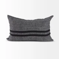 Discount 🎉 Mercana Sibyl 13L X 21W Dark Gray And Black Fabric Striped And Fringed Decorative Pillow Cover 🧨 -Mercana Shop Sibyl 13L x 21W Dark Gray and Black Fabric Striped and Fringed Decorative Pillow Cover 3
