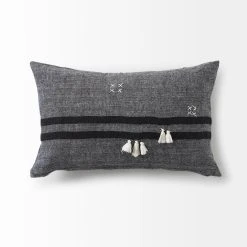 Discount 🎉 Mercana Sibyl 13L X 21W Dark Gray And Black Fabric Striped And Fringed Decorative Pillow Cover 🧨 -Mercana Shop Sibyl 13L x 21W Dark Gray and Black Fabric Striped and Fringed Decorative Pillow Cover 4