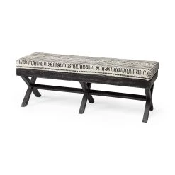 Promo ❤️ Mercana Solis Black & Cream Upholstered Patterned Seat Accent Bench Beige And Black 😍