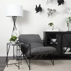 Discount 🔔 Mercana Stella Gray Round Marble Top W/Black Base Accent Table 🥰 -Mercana Shop Stella 17L x 17W Gray Round Marble Top W Black Base Accent Table 11