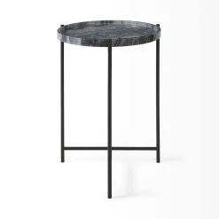 Discount 🔔 Mercana Stella Gray Round Marble Top W/Black Base Accent Table 🥰 -Mercana Shop Stella 17L x 17W Gray Round Marble Top W Black Base Accent Table 3