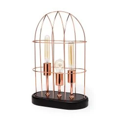 Discount 🎁 Mercana Sutton Rose-Gold Metal Cylindrical Cage Three Bulb Table Lamp - 12.5"W X 7"D X 19"H 😉