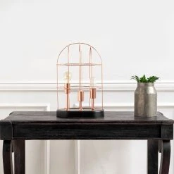 Discount 🎁 Mercana Sutton Rose-Gold Metal Cylindrical Cage Three Bulb Table Lamp - 12.5"W X 7"D X 19"H 😉 -Mercana Shop Sutton 2819.322H29 Rose Gold Metal Cylindrical Cage Three Bulb Table Lamp 7