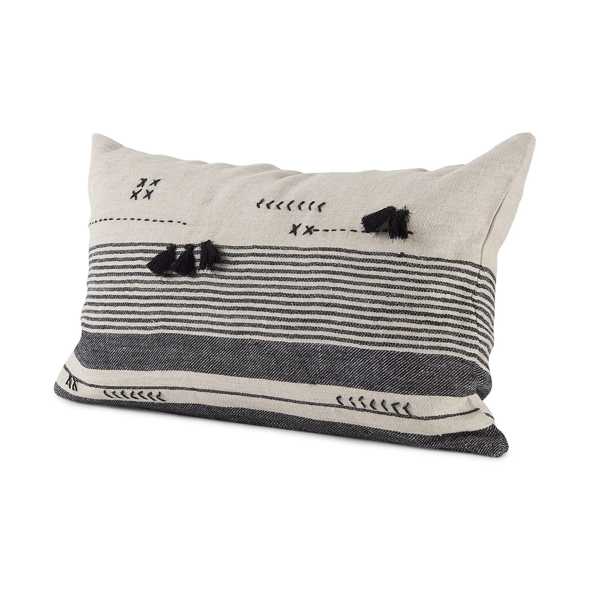 Cheap ✔️ Mercana Thalia 13L X 21W Dark Gray And Cream Fabric Striped And Fringed Decorative Pillow Cover 💯 1 Cheap ✔️ Mercana Thalia 13L X 21W Dark Gray And Cream Fabric Striped And Fringed Decorative Pillow Cover 💯