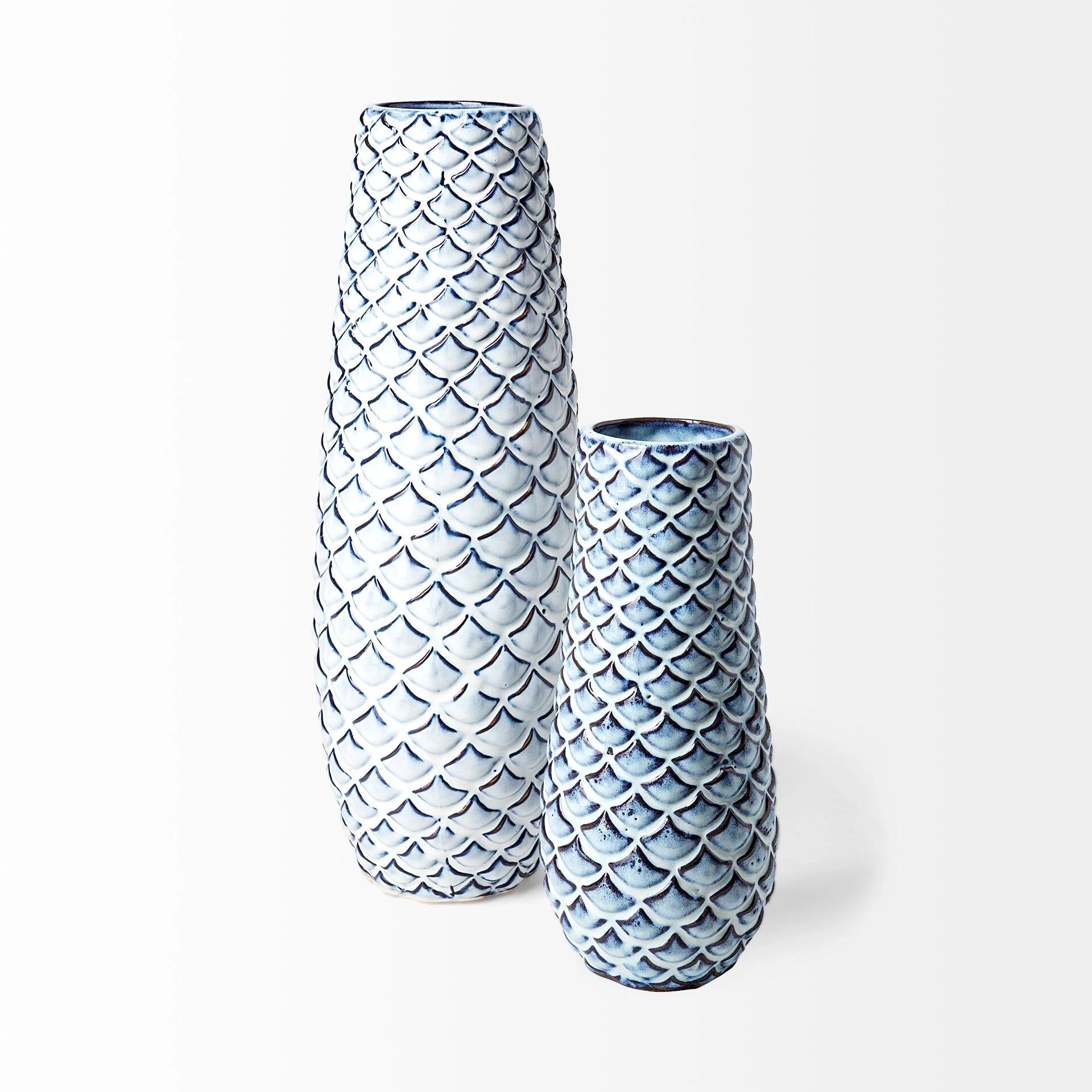 Promo 😉 Mercana Troi II Large Blue White Fishscale Pattern Ceramic Vase 🌟 2 Promo 😉 Mercana Troi II Large Blue White Fishscale Pattern Ceramic Vase 🌟 - Image 2