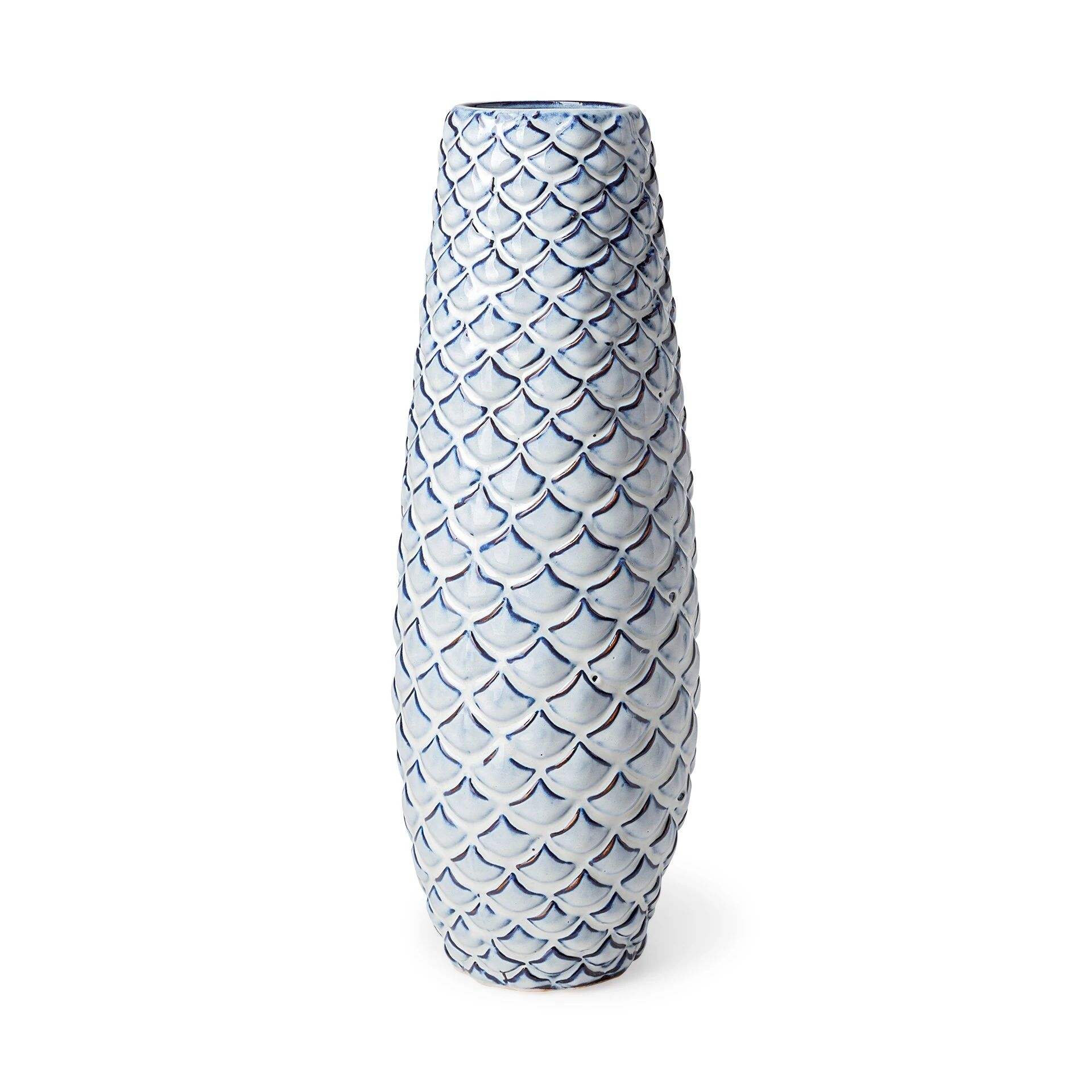 Promo 😉 Mercana Troi II Large Blue White Fishscale Pattern Ceramic Vase 🌟 1 Promo 😉 Mercana Troi II Large Blue White Fishscale Pattern Ceramic Vase 🌟